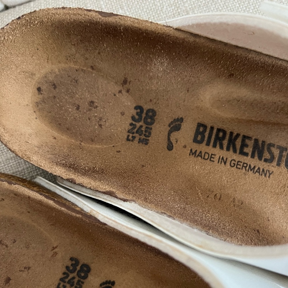 Birkenstocks Arizona Slide Sandals White Silver Buckle 38 - Picture 8 of 8